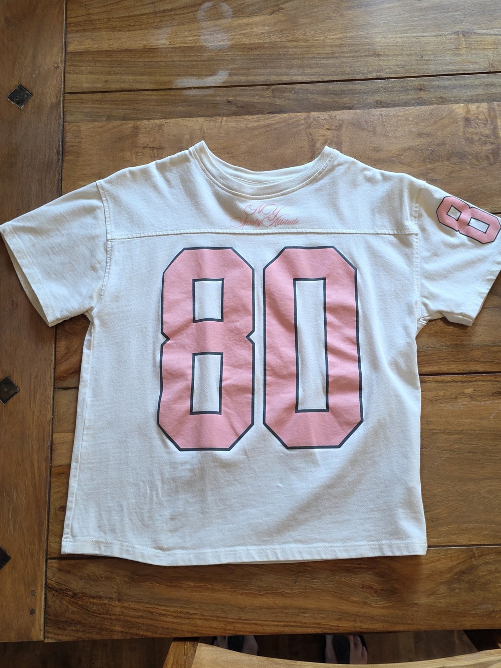 Girl's Zara Off-White Tee with Pink '80' Graphic